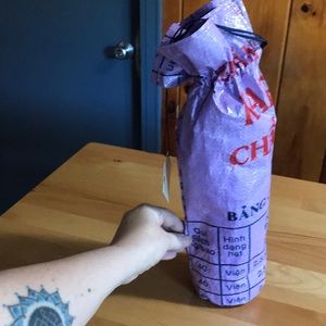 Fair Trade Handmade recycled feedback purple wine bottle holder